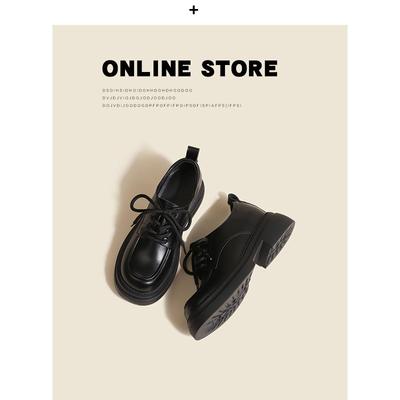 Ботинки из коричневой маленькой кожи с увеличением внутренней высоты для женщин, новые на толстой подошве, на толстом каблуке, на шнуровке, 7 см, одинарные туфли для женщин