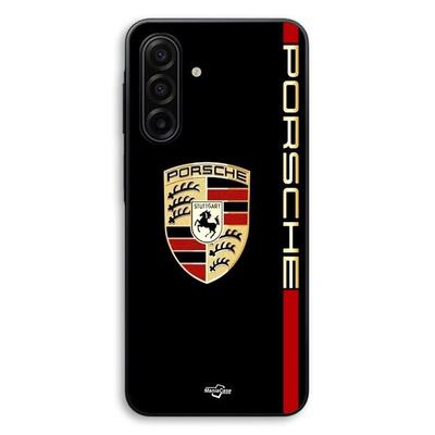 Чехол для Samsung Galaxy A17 логотип PORSCHE красный и золотой черный фон Maniacase