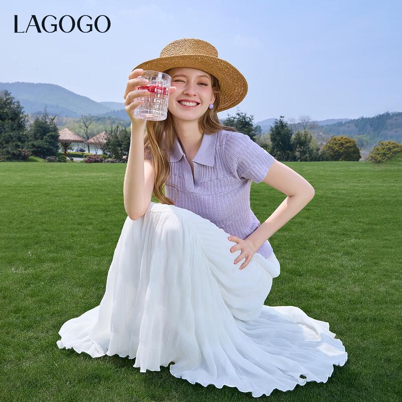 LAGOGO Нежный фиолетовый вязаный топ с коротким рукавом