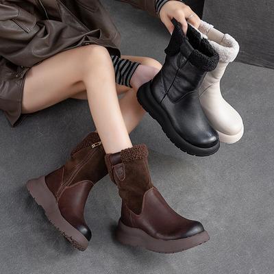 Nuevas Botas Cuero Para Mujeres invierno Botasnieve Cuero Con Terciopelo Para Mantener el Calor Botas Cortas Cuero Para Mujeres