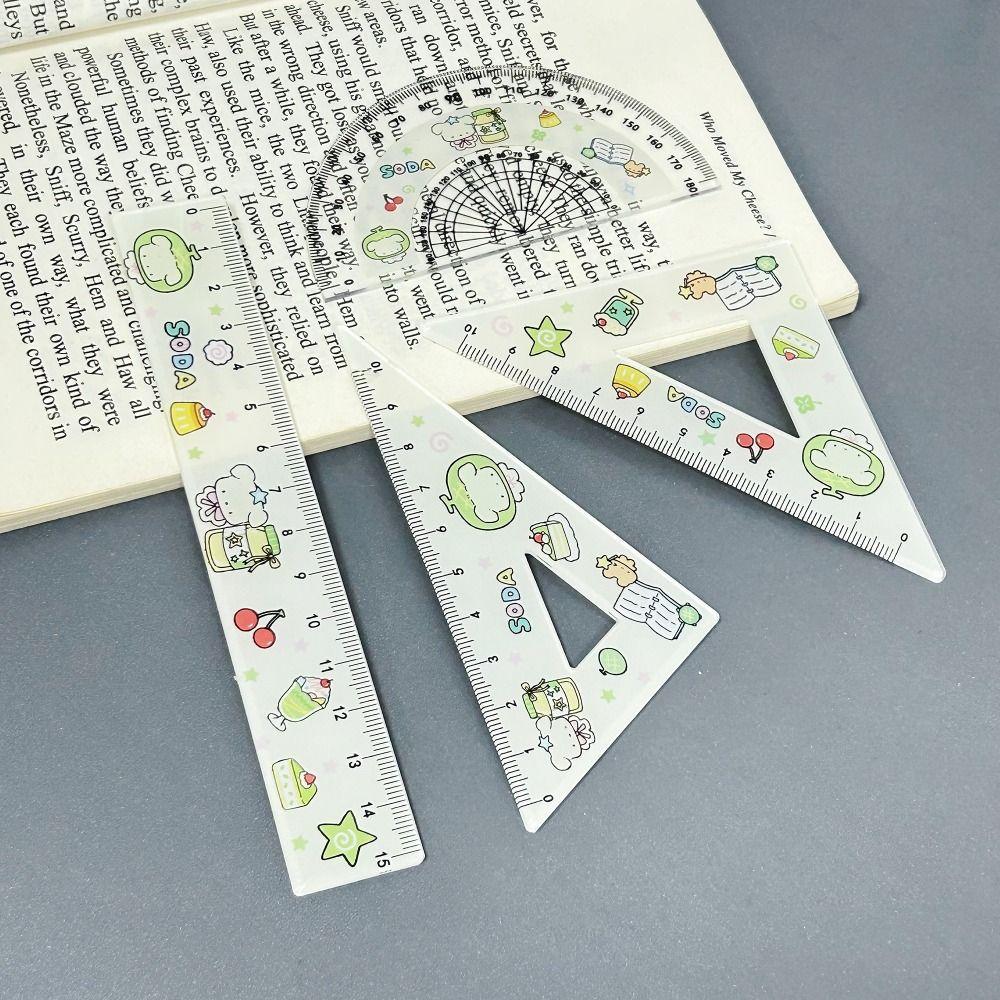 4pcs Math Geometry Tools Ruler Set Melon Dog Straight Ruler Portable Triangle Rulers  School Office