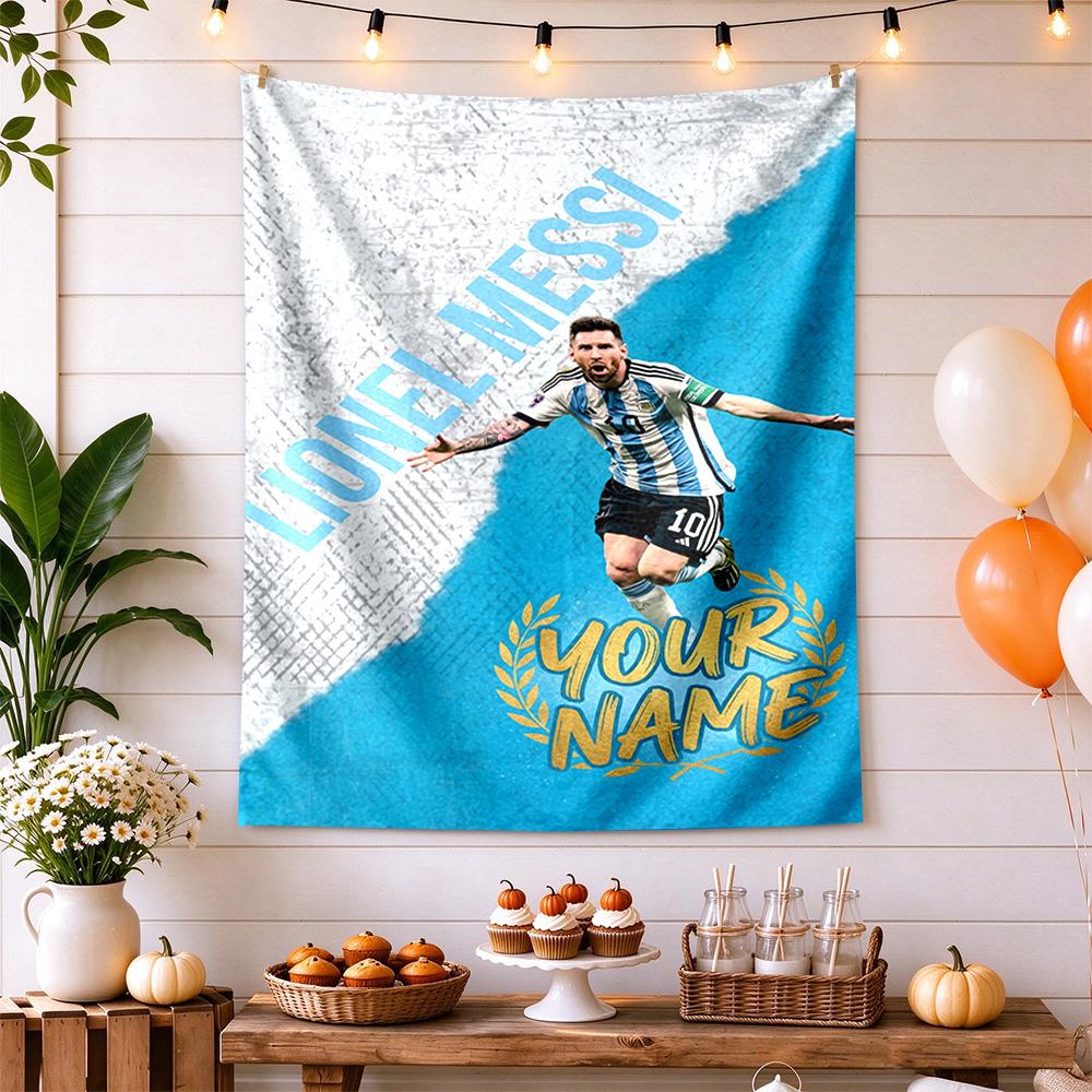 Football Messi Personalized Text Tapestry Decorative Wall Tapestry Vibrant Fade-Resistant Print Suitable for Home Decor Four Seasons Decor