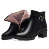 Fashion Comfort Soft Leather Women Round Toe Zipper Anti-slip Middle Heel Short Boots Winter Warm Thick Wool Thick Sole Snow Boots