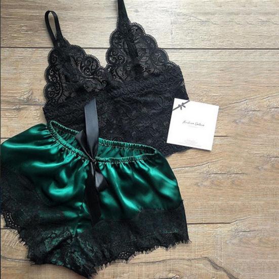 Комплект одежды для сна, кружевной лоскутный женский жилет с эластичной резинкой на талии, короткие брюки для медового месяца