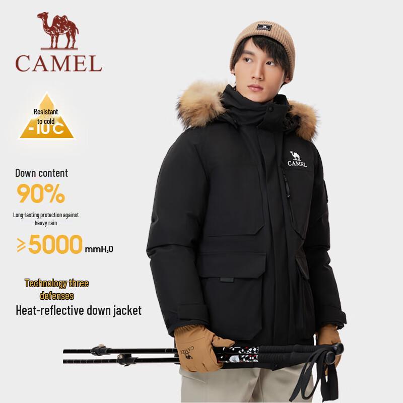 Camel Мужская утепленная рабочая парка с капюшоном и меховым воротником, пуховик