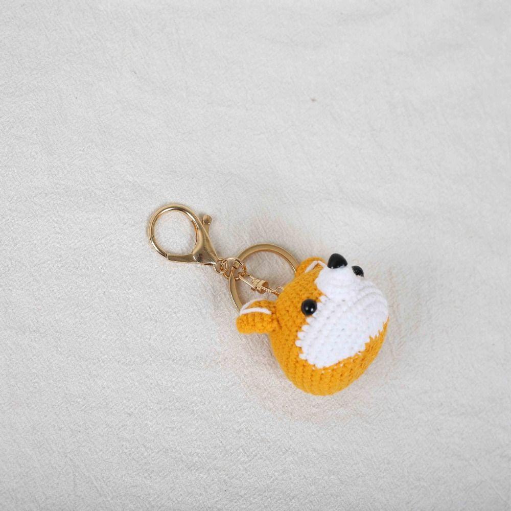 Handmade Knitted Dog Pendant Bag Decor Woven Key Ring Jewelry Gift Crochet Corgi Keychain Backpack