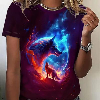 Весенне-летняя женская футболка с 3D-принтом и принтом волка, повседневный топ с круглым вырезом и короткими рукавами