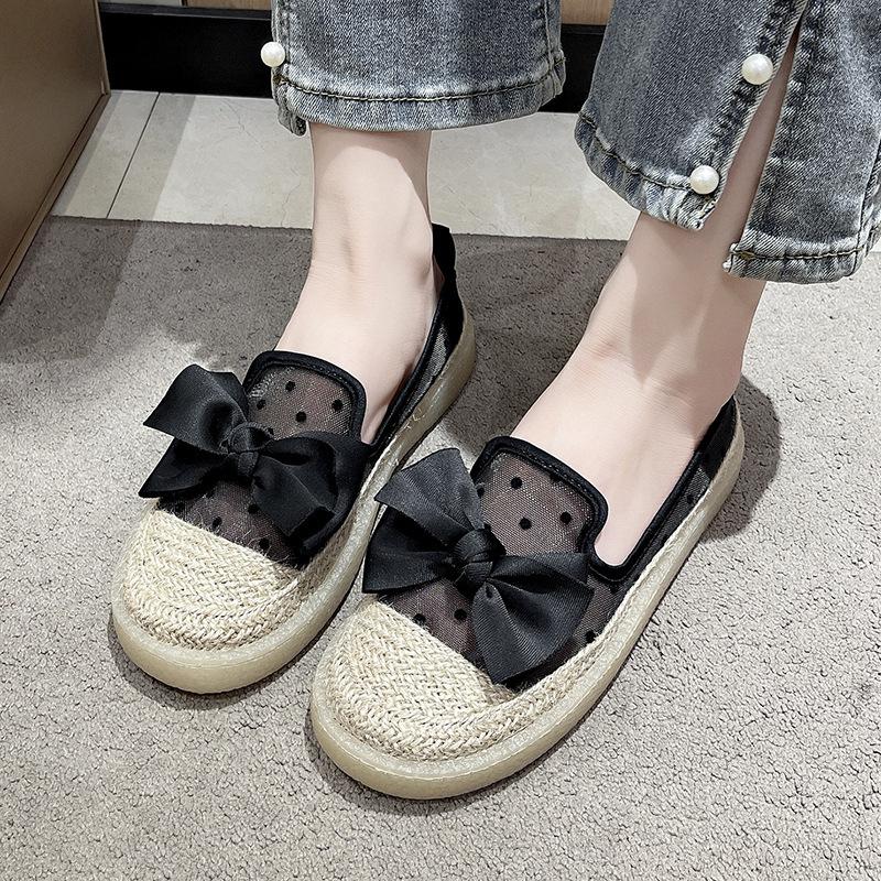 Женские туфли-лодочки 2025 новая весна и лето однопедальные туфли на плоской подошве лоферы туфли рыбака платформа дышащая сетчатая пряжа