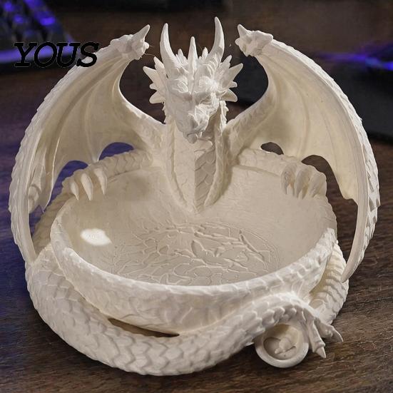 Подарки для любителей драконов 3D-печатный поднос для украшений, Фэнтезийный ключница, Готический держатель для хранения ключей и мелочей на стол, Средневековый подарок для фанатов Черная статуэтка