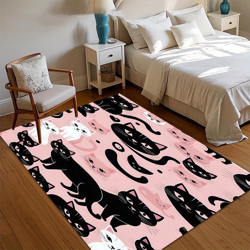 Ковер Мягкий Нескользящий Розовый Черно-Белый Кошачий Коллаж Напольный Коврик для Спальни Гостиной Детской Комнаты Домашний Декор Подарок для Общежития