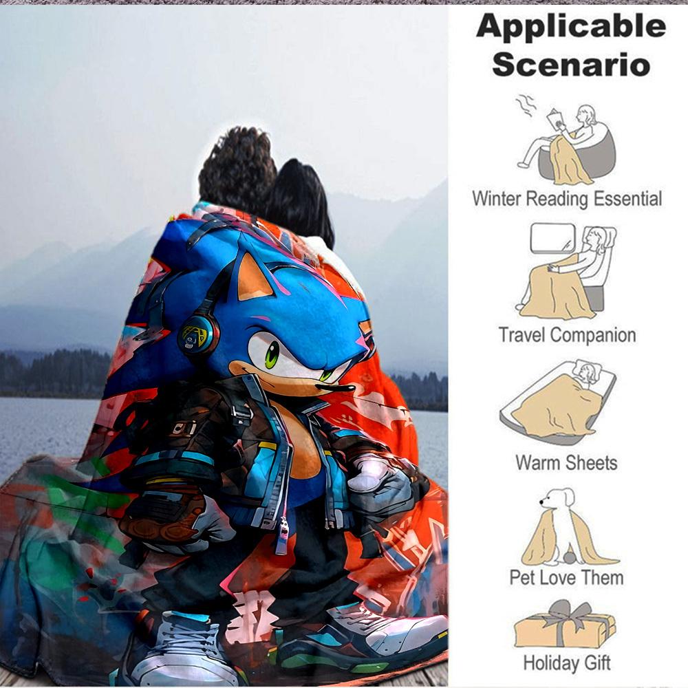 1pc Sonic Urban Flannel Blanket, Soft Skin Friendly with Digital Printing, Various Sizes Available for Family, Friends, Birthday