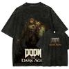 Классическая FPS Игра DOOM Ретро Стиль Графический Принт Футболка Мужская Женская Винтажная Стирка Хлопок Мягкий Повседневный Оверсайз Топ Летний Новый Футболка