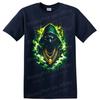 Hooded Masked Figure T Shirt Neon Green Gold Chain Streetwear Graphic Art Tee
