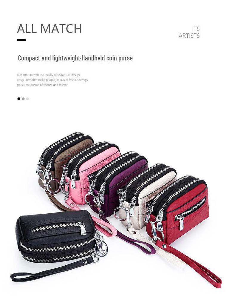 Женский мини-клатч: Кошелек для монет из натуральной кожи с двойной молнией и большой вместимостью - Первый слой коровьей кожи