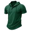 Men Green Short Sleeve Hooded Henley Neck Drawstring Casual Summer T Shirt