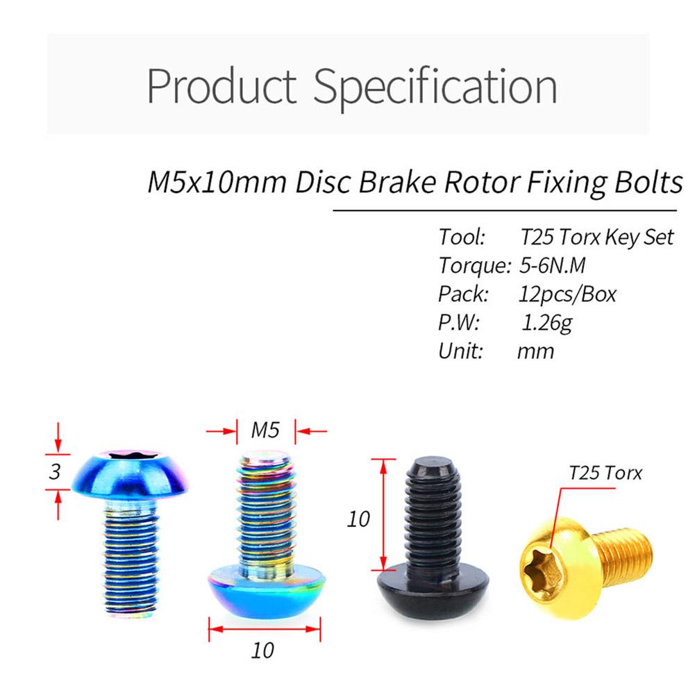 12pcs Fixed Screw M5x10 Titanium Alloy Exquisite Workmanship Mountain Bike T25 Torx Brake Disc Screw