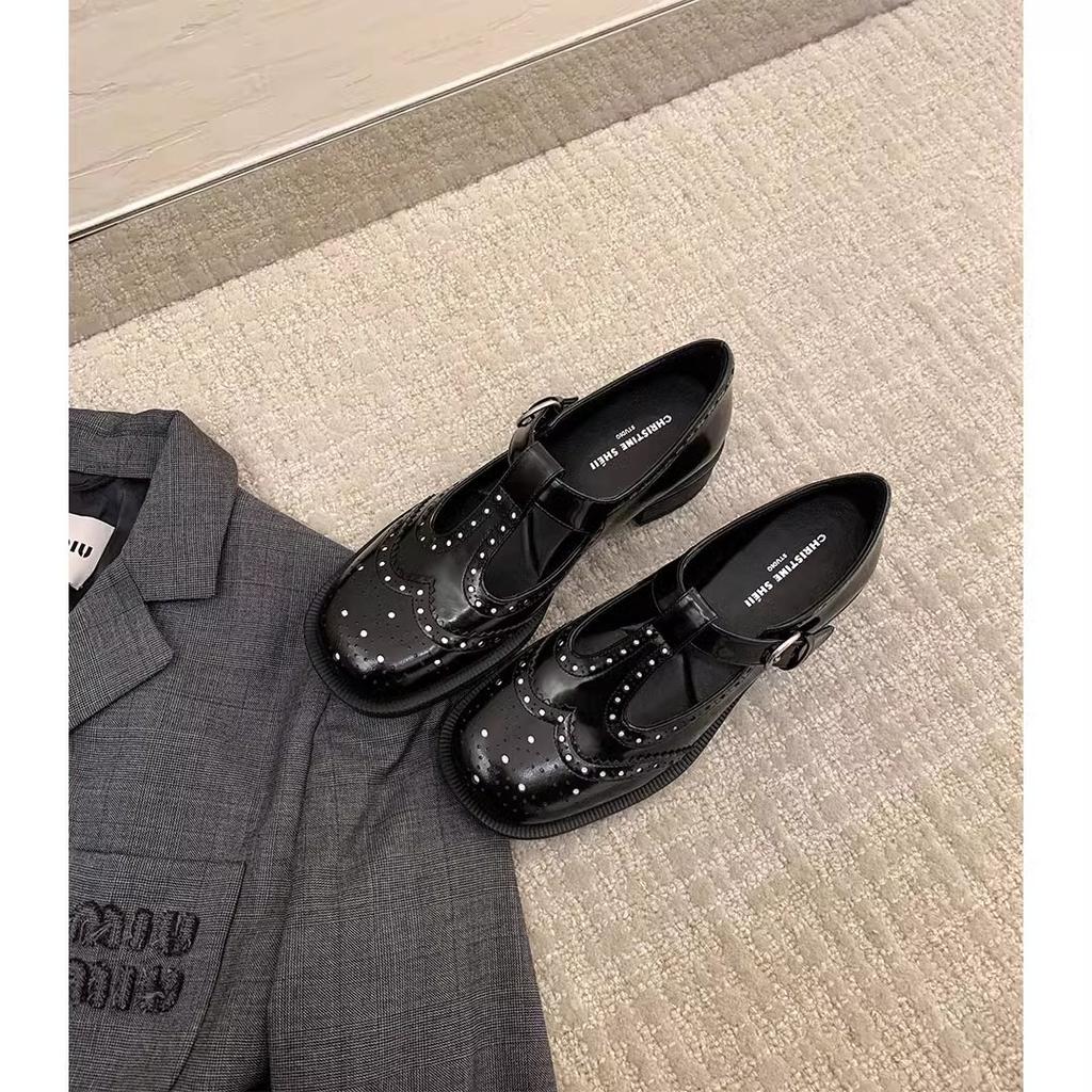 Второй волос! Туфли Су Иньинь, такие же, как у Миу, барочные резные, с круглым носком, на толстом каблуке, с Т-образным ремешком, лоферы, маленькие кожаные туфли