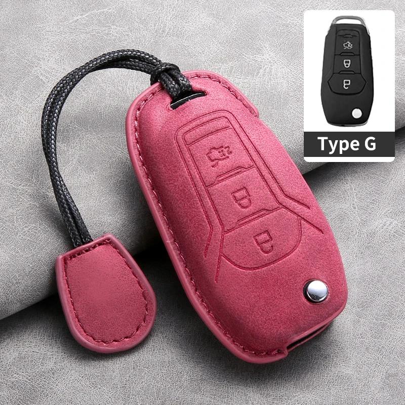 Leather Car Remote Key Case Cover for Ford Focus 3 4 ST Mondeo MK3 MK4 Fiesta Fusion Kuga Ecosport Protect Key Fob Keychain