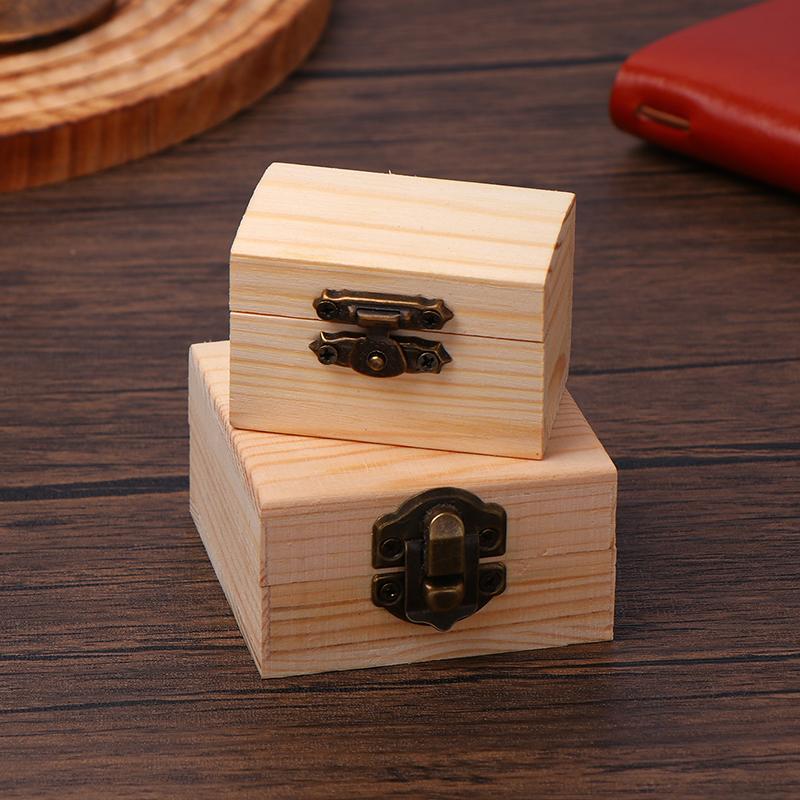 Simple Unfinished Log Color Wooden Watch Box DIY Pine Wood Treasure Chest With Locking Clasp Hinged Lid Jewelry Storage Box