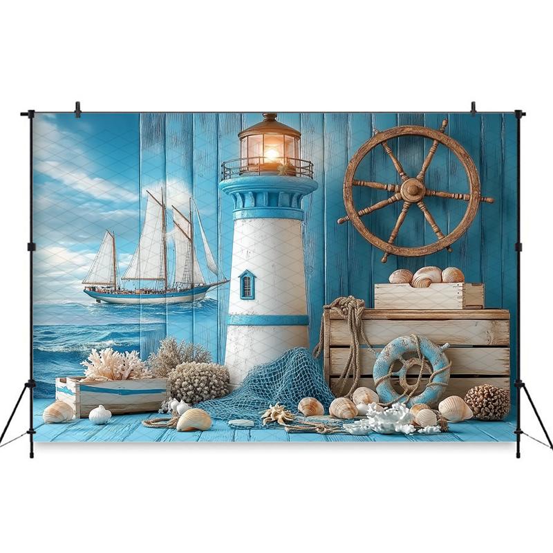 Mocsicka Фотофон День Рождения Дети Baby Shower Портретный Фон Синяя Часовая Башня Парусник Узоры Декор Фотостудия