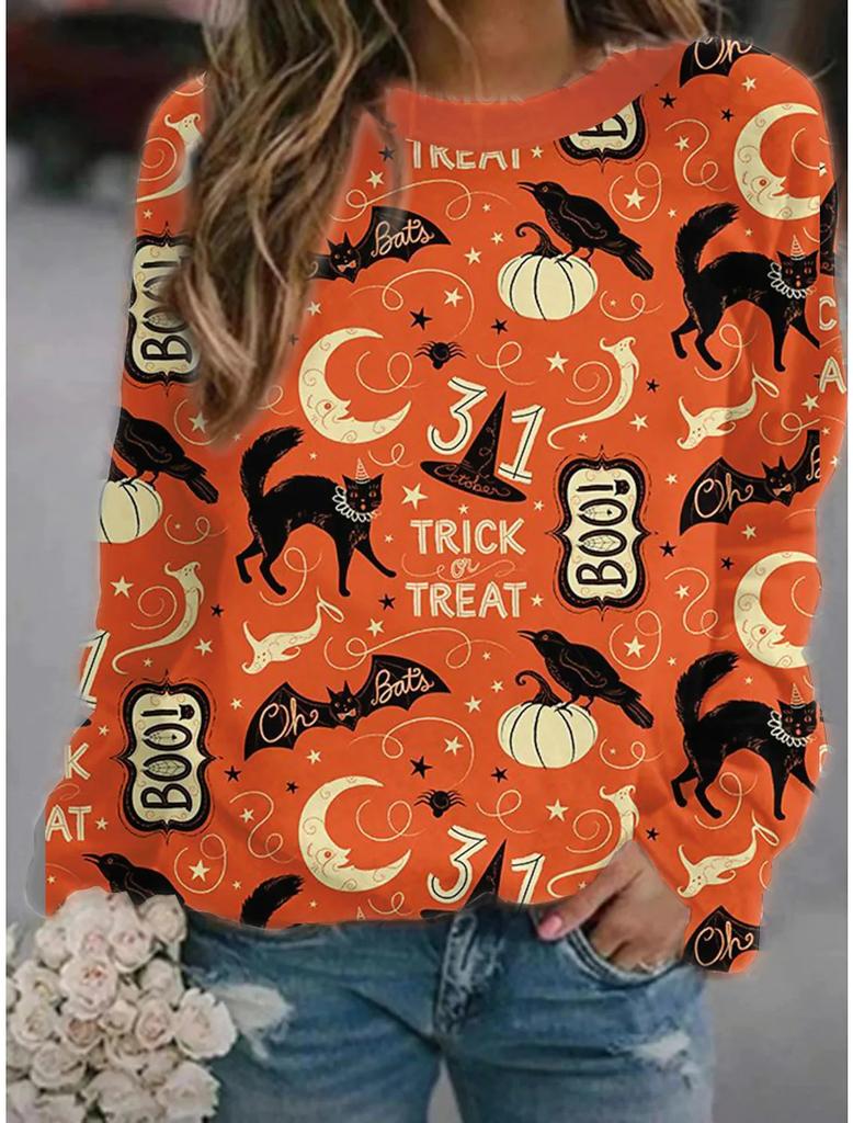 2025 Autumn and Winter Halloween Element Explosion 3D Digital Printing Women's Crew Neck Sweater