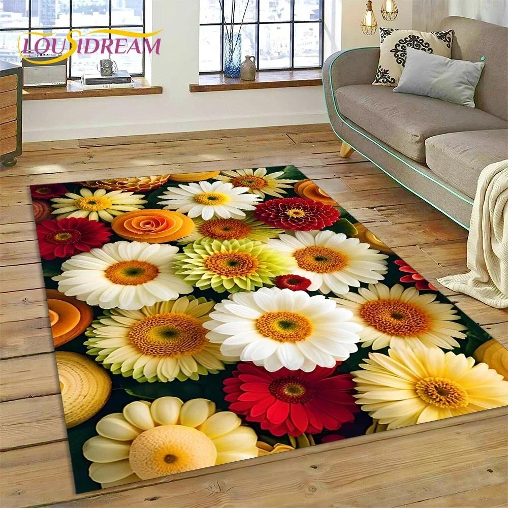3D Dream Sun Flowers Скандинавский ковер с ромашками для спальни, гостиной, дома, украшение для дивана, детский игровой большой коврик для пола