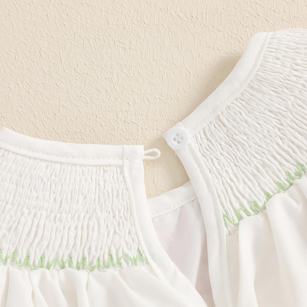 Детский пасхальный комбинезон для девочки с короткими рукавами-фонариками и вышивкой в виде кролика, присборенный комбинезон для новорожденного