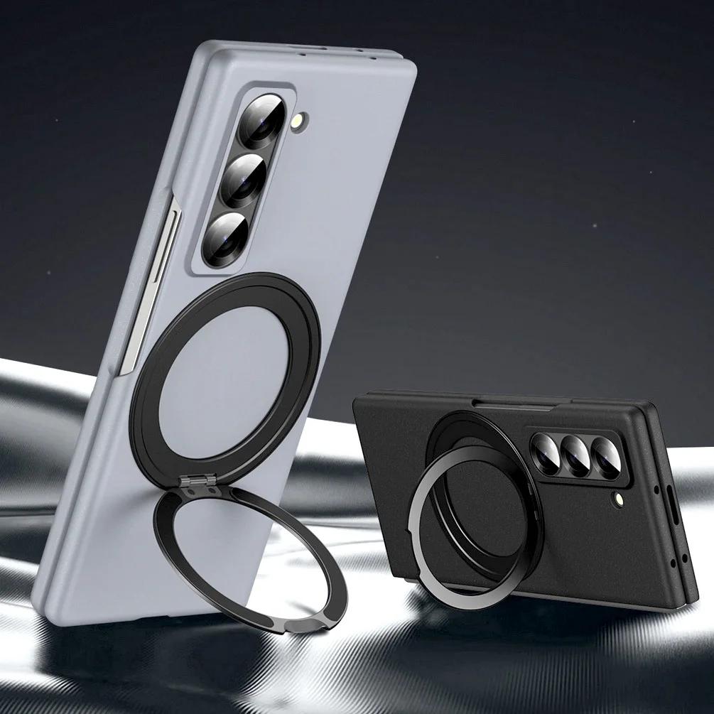Rotatable Magnetic Ring Holder Protective Case for Samsung Z Fold 7 Fold7 6 Cover Built-in Glass Screen Protector Funda
