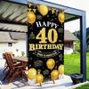 Счастливый 40-й День Рождения, Декорации для Мужчин и Женщин, Черно-Золотой Баннер-Фон для 40-го Дня Рождения, Декор для Вечеринки в Честь 40-летия, Тканевые Фото Реквизиты, Садовый Знак