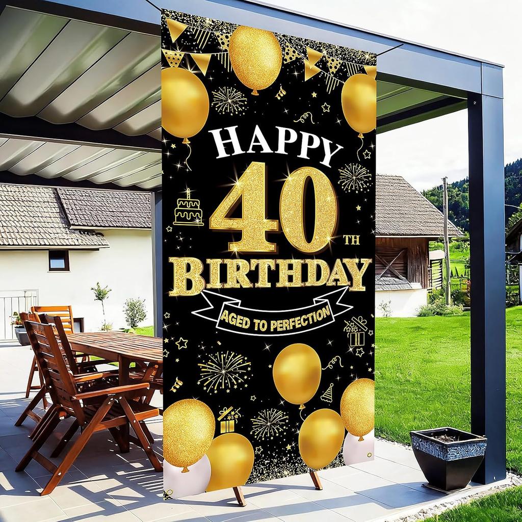 Счастливый 40-й День Рождения, Декорации для Мужчин и Женщин, Черно-Золотой Баннер-Фон для 40-го Дня Рождения, Декор для Вечеринки в Честь 40-летия, Тканевые Фото Реквизиты, Садовый Знак