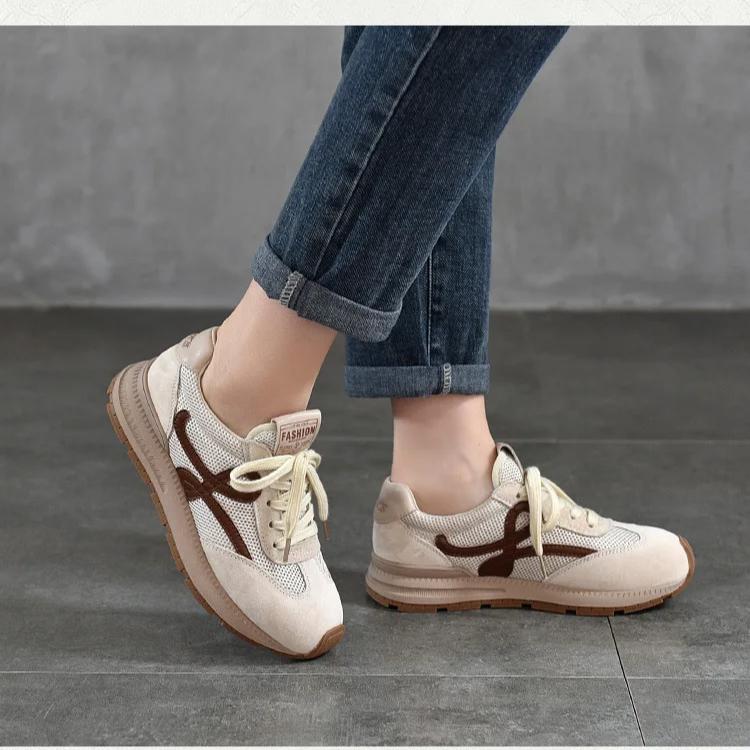 Johnature Дышащая сетчатая сшивка из натуральной кожи для спорта и отдыха, нескользящая мягкая подошва, женская обувь