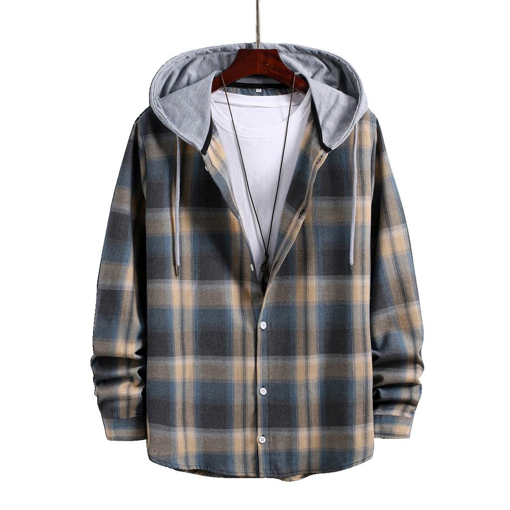 Клетчатая рубашка с капюшоном, мужская весенне-осенняя повседневная куртка, мужская рубашка в студенческом стиле, мужская куртка, нижнее белье