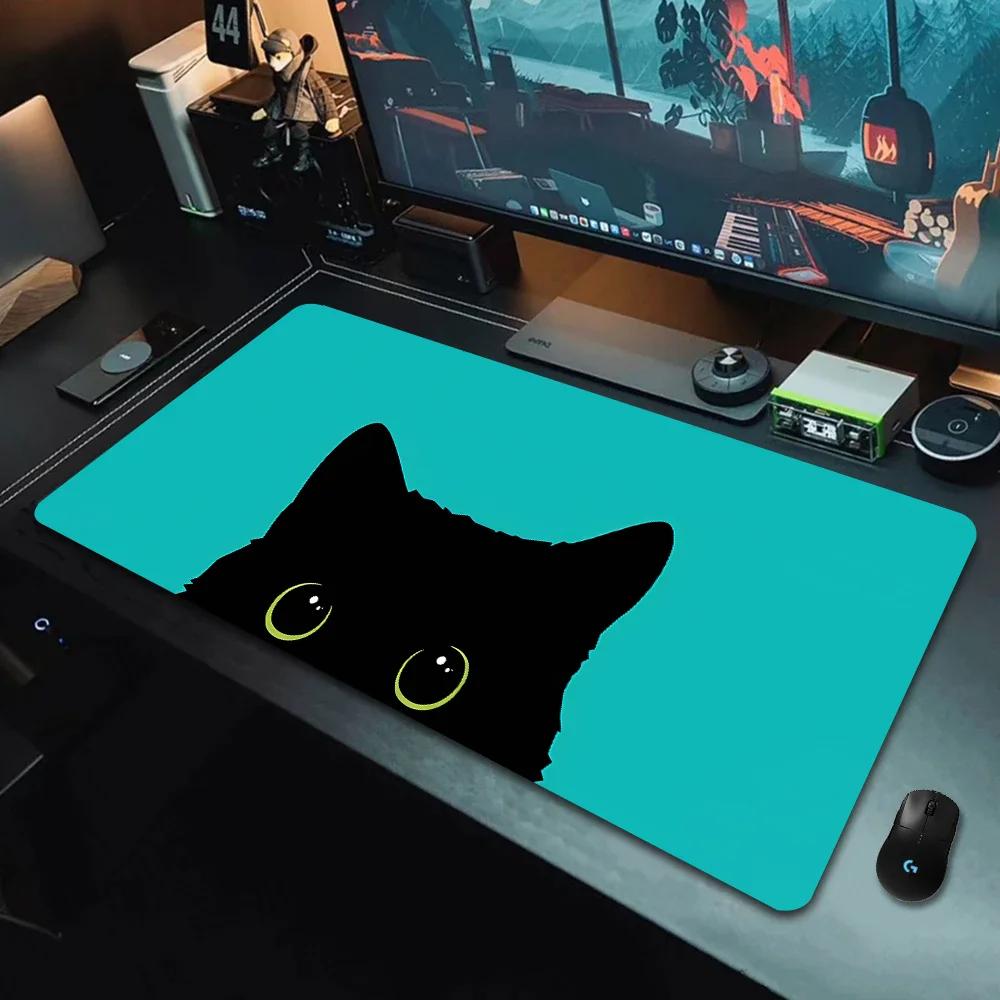 Большой Милый Коврик для Мыши Каваи Черный Кот Котенок Игровой Коврик для Клавиатуры XxL Аксессуары для Ноутбуков Резиновые Накладки на Стол Офисный Ковер