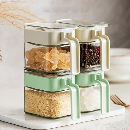Коробка для приправ с ручкой ложки, пылезащитная крышка, прозрачная многофункциональная столешница, приправа для специй, соль, сахар, стеклянная банка для хранения, контейнер, кухонные принадлежности