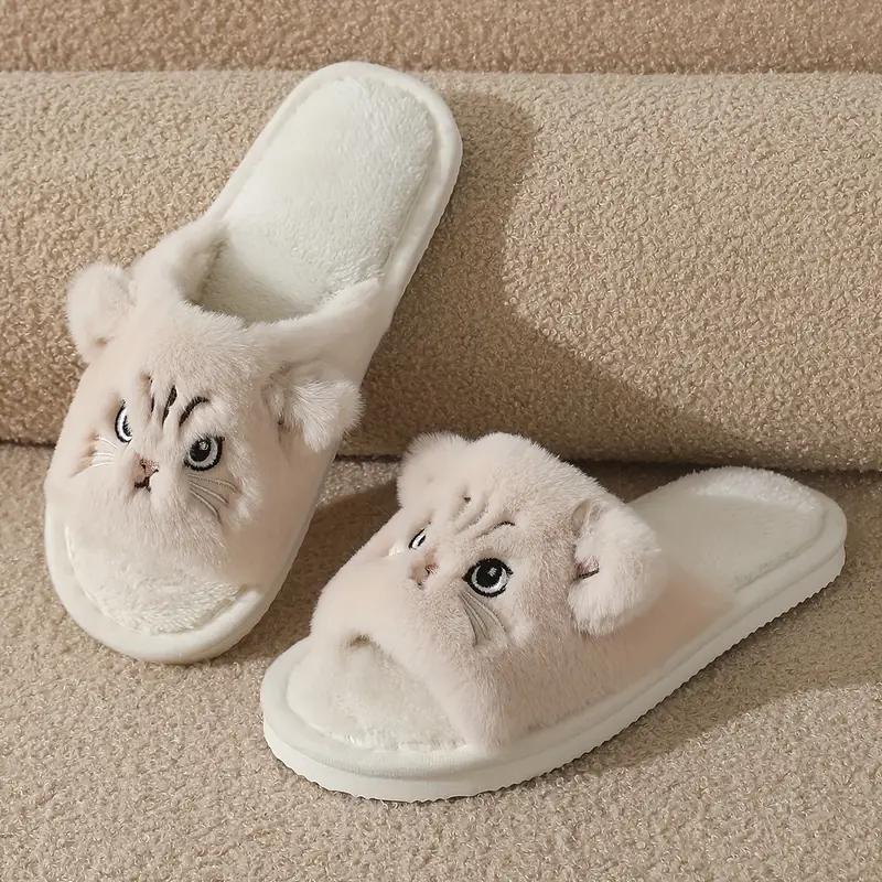 Домашние теплые тапочки с мультяшным котом, плюшевые мягкие тапочки с открытым носком из хлопка