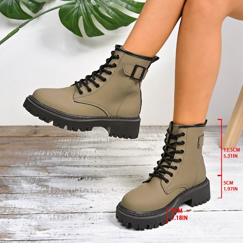 Fashion British Platform Women's Classic Big Toe Booties Lace-up Rhubarb Boots Versatile Casual Shoes