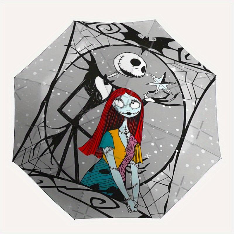 Jack Skellington and Sally Automatic Opening and Closing Cartoon Umbrella - Lightweight 3-Fold Design, Suitable for Fans, Travel, Daily Use