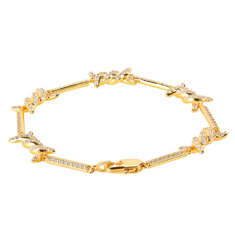 Hip Hop Miami Curb Bling Bling Bracelets Rhinestone Brass Crystal Cuban Thorn Bracelet Iced Out Women Fine Jewelry