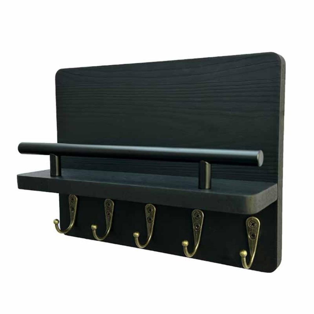 Wall Mounted Wooden Key Holder Floating Shelf Clothes Storage Rack Coat Hook Home Decor