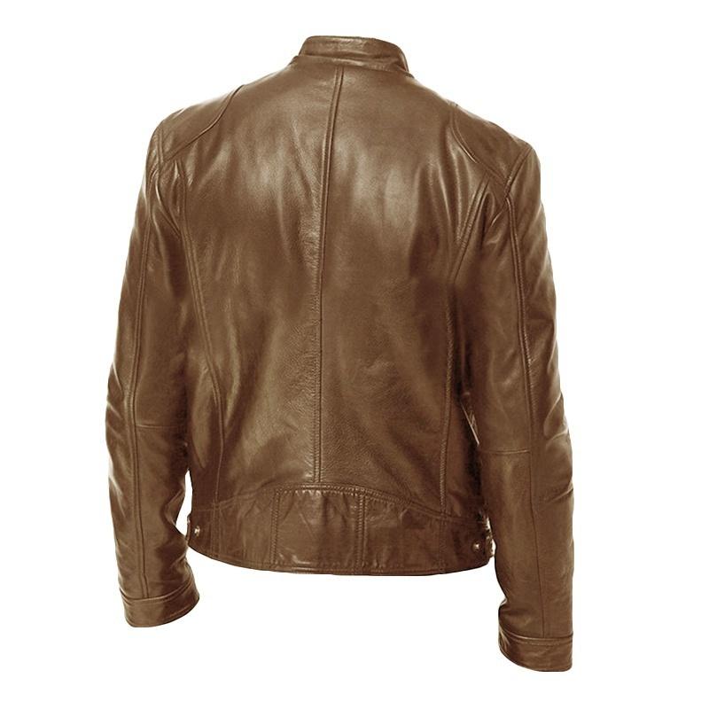 High Quality Autumn Winter Fashion Men's Stand Collar Leather Jacket Motorcycle Long Sleeve Jacket Coat Club Bomber Jacket Plus Size Jacket