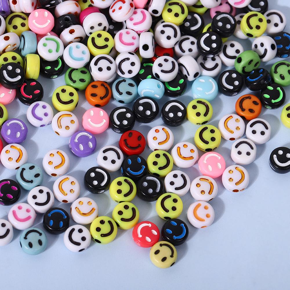 Акриловые бусины «Смайлик» для изготовления украшений своими руками - Круглые, цветные бусины для детских браслетов и ожерелий