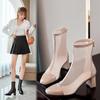 Q/Women's High Heeled Short Boots, Spring and Summer Thick Heeled Solid Color Oversized Mesh Boots