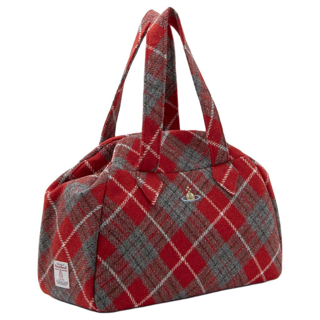 VIVIENNE WESTWOOD Embroidered Planet Logo Tweed Shoulder Tote Bag Large Women Bags 5070382540G6