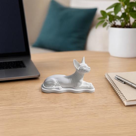 3D-печатная фигурка кошки сфинкса, реалистичная статуэтка бесшерстной кошки, скульптура в лежачей позе с изогнутым устойчивым основанием, матово-белый орнамент для настольной полки