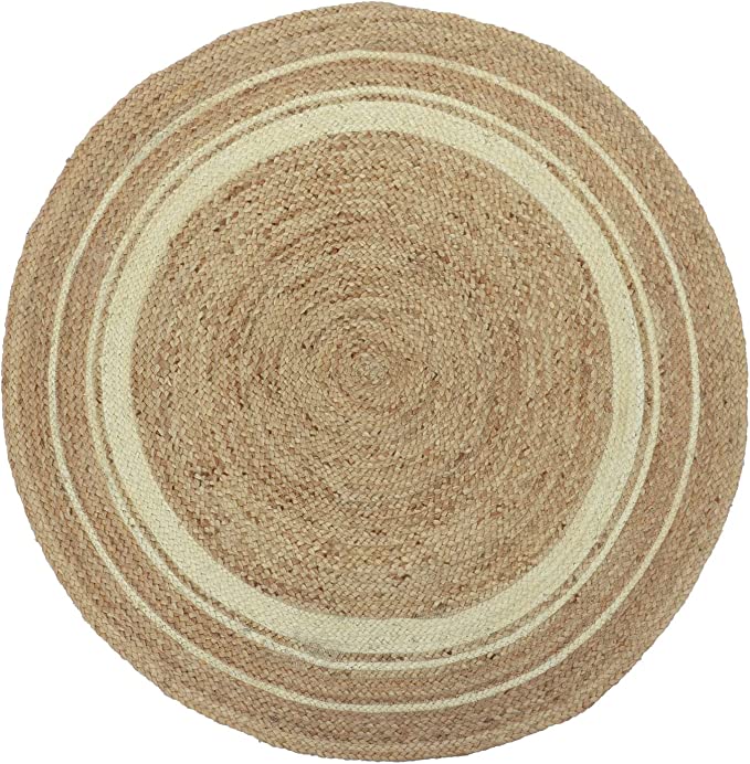 Коврик из джута, плетеный вручную, натуральный белый ковер с кольцами - домашний декор для гостиной, прихожей - круглые натуральные волокна