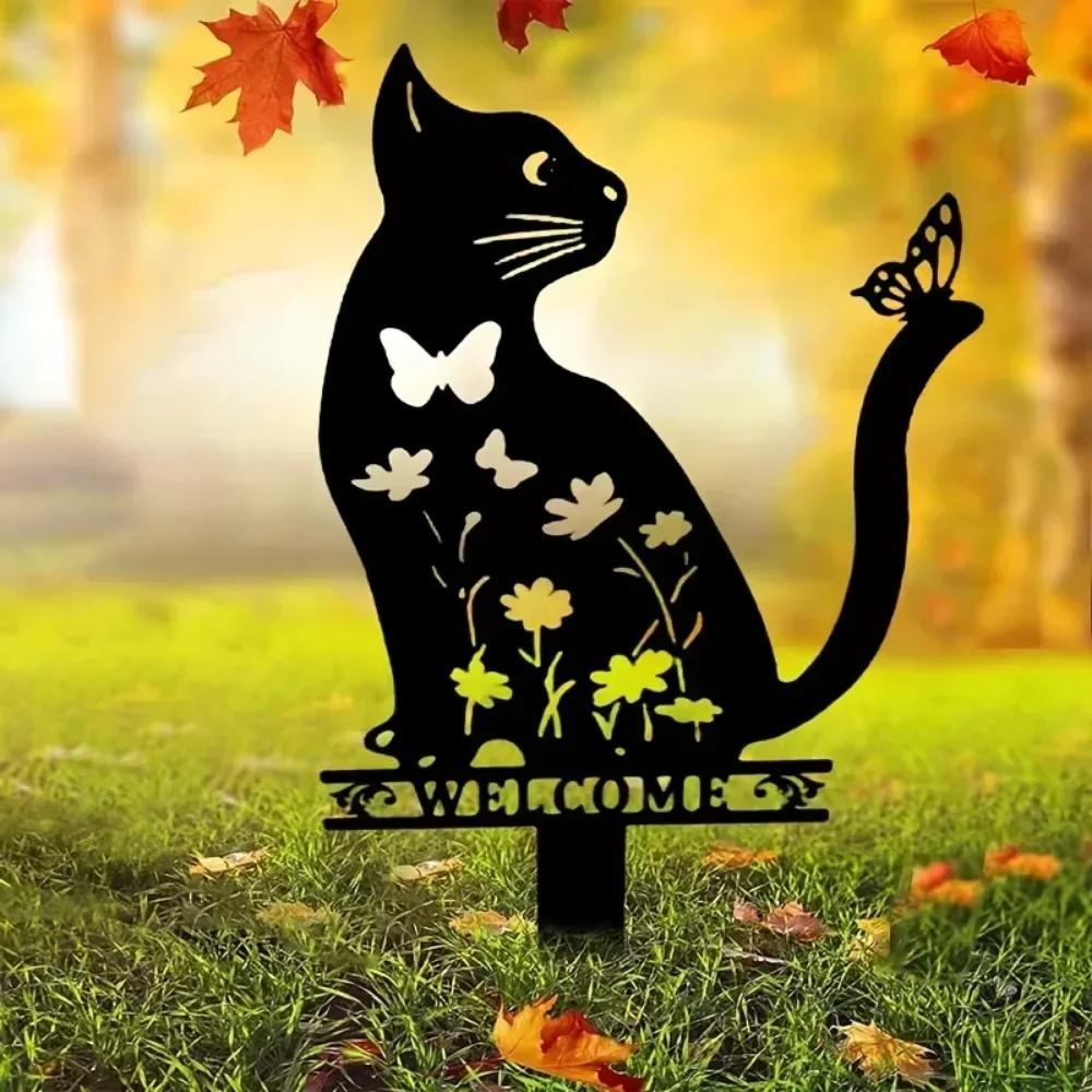 Один, милый кот, железное украшение для сада, вставка для животных, ограждение для кошек, украшение для газона в саду, художественное украшение для двора