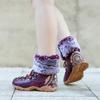 Johnature Handmade Genuine Leather Printed Short Boots With Plush Warm Comfortable Snow Boots Women Shoes