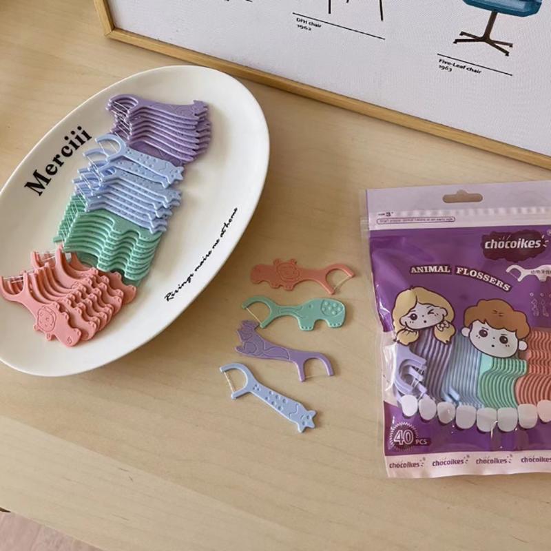 40 шт. детская зубная нить с изображением животных одноразовая ультратонкая зубочистка шелковая палочка милый мультяшный оральный межзубный очистка