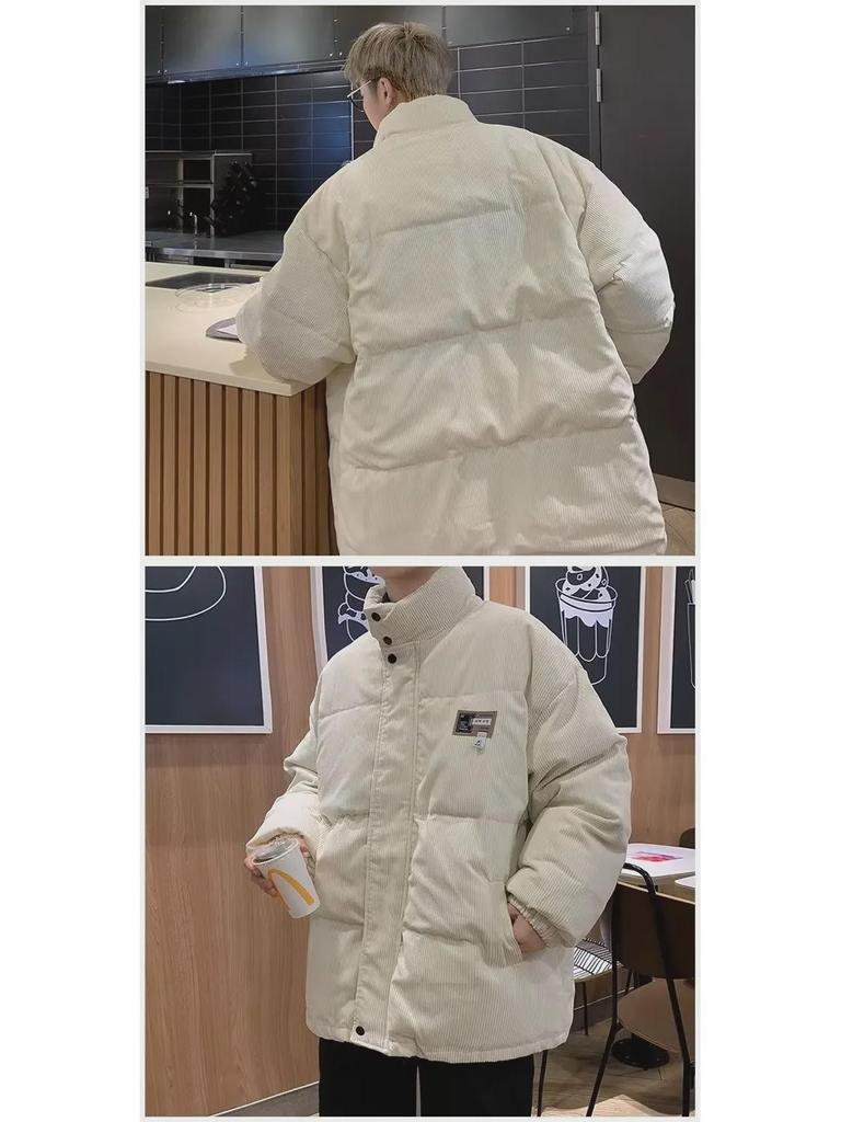 Унисекс вельветовая куртка с воротником-стойкой из плотного хлопка - модное зимнее пальто для пар