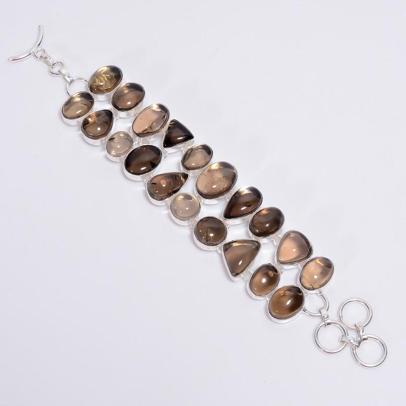 Smoky Quartz Sterling Silver Bracelet Handmade Gemstone Bracelet Ethnic Style Handmade Jewelry 925 Steling Silver Plated Bracelet 6-8" WSJ-4636